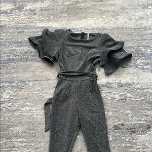 Shimmering Gray Jumpsuit with Ruffled Sleeves